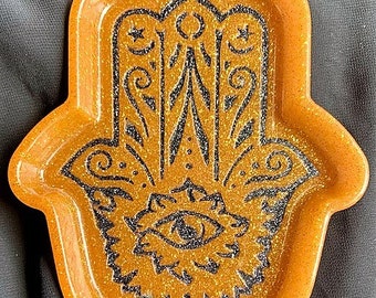 Hamsa Hand Tray (glittery gold & black)