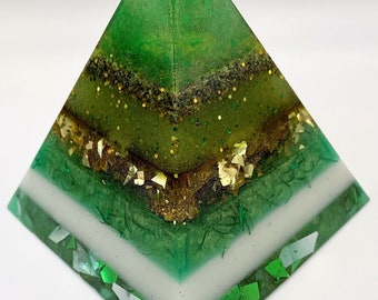 Small Resin Pyramid (Shades of Green & White)