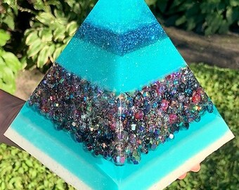 Large Turquoise Blue Resin Pyramid