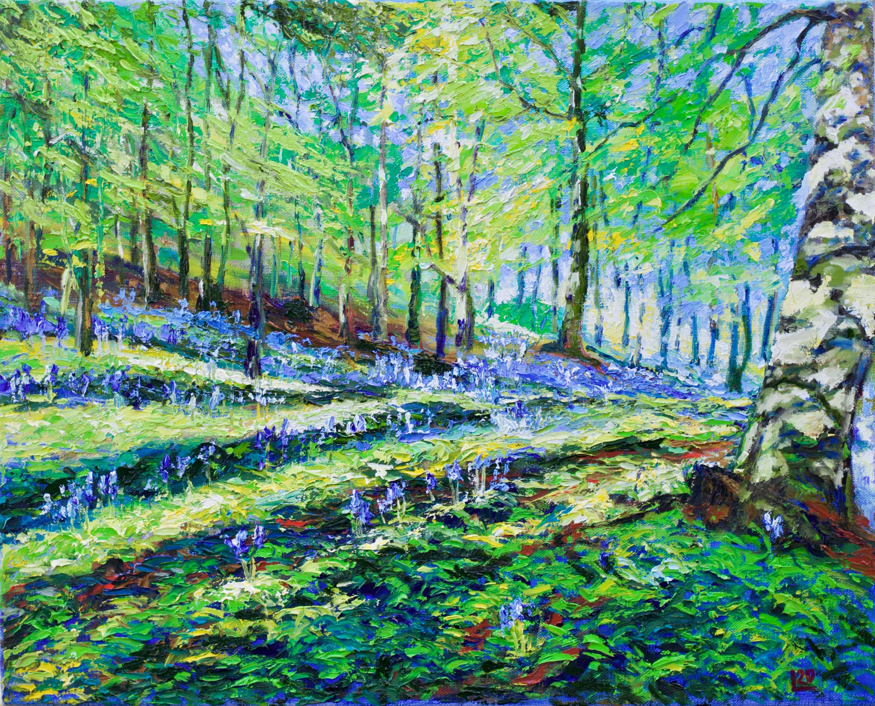 Irish Art, Bluebells by the path, Baggot estate, Oil painting by Cait