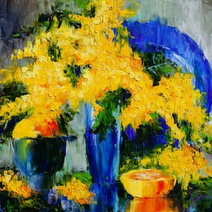 Mimosa Original Oil Painting Palette Knife Art FRAMED 40x50cm/43x53x2cm