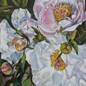 Peonies Original Oil Painting Floral Collectible Art 40x80cm image 5