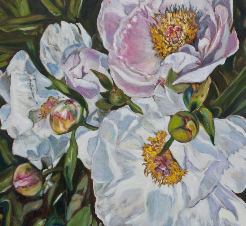 Peonies Original Oil Painting Floral Collectible Art 40x80cm image 5