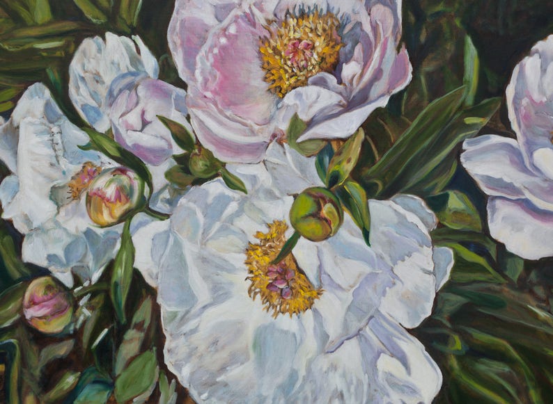 Peonies Original Oil Painting Floral Collectible Art 40x80cm image 4