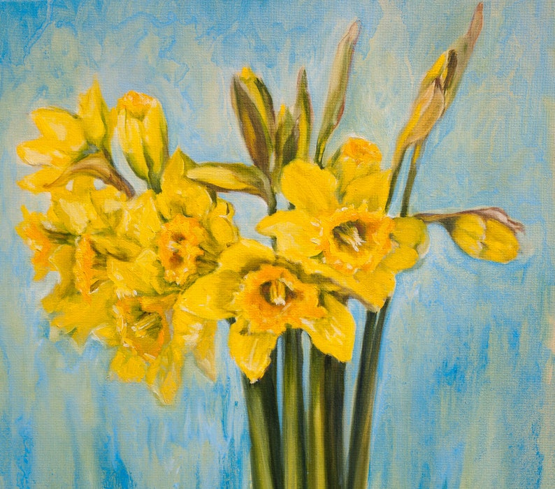 Oil Painting Spring Daffodils Original Artwork Home Decor Wall - Etsy
