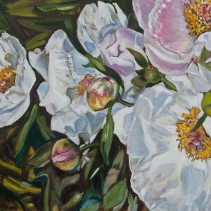 Peonies Original Oil Painting Floral Collectible Art 40x80cm image 2