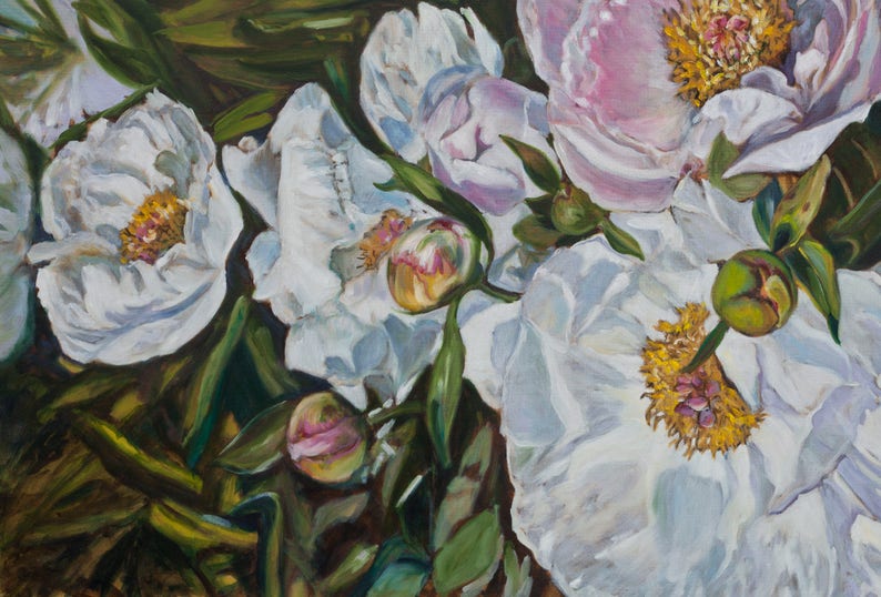 Peonies Original Oil Painting Floral Collectible Art 40x80cm image 2