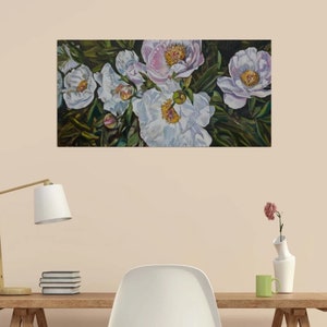 Peonies Original Oil Painting Floral Collectible Art 40x80cm image 6