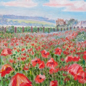Poppies of the Ferry Original Oil Painting Scottish Landscape Impressionism Collectible Wall Art Gift 18x24cm