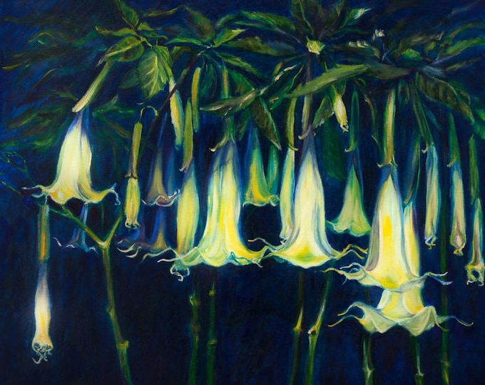 Oil Painting NIGHT FLOWERS Datura Original Artwork Home Decor Etsy