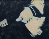 Oil Painting The Kiss ORIGINAL Artwork Levitation Lovers Home Decor Wall Hanging Art 18"×24"