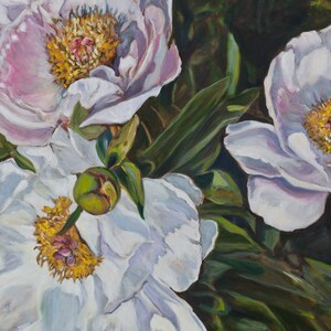 Peonies Original Oil Painting Floral Collectible Art 40x80cm image 3