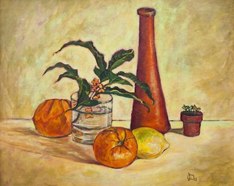Still Life with Oranges Original Oil Painting Collectible Art 45×38 cm