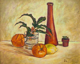 Still Life with Oranges Original Oil Painting Collectible Art 45×38 cm