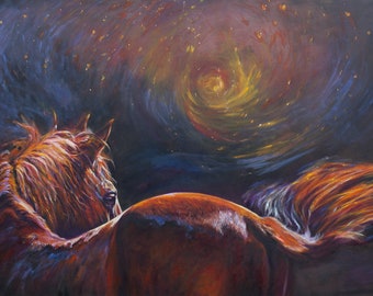 Enigma Original Oil Painting Large Canvas Red Horse 113.5x70x4cm