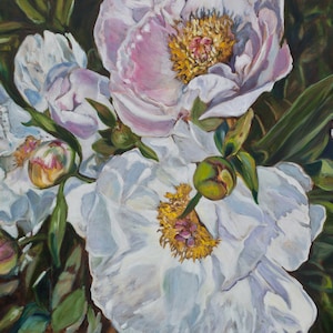 Peonies Original Oil Painting Floral Collectible Art 40x80cm image 1