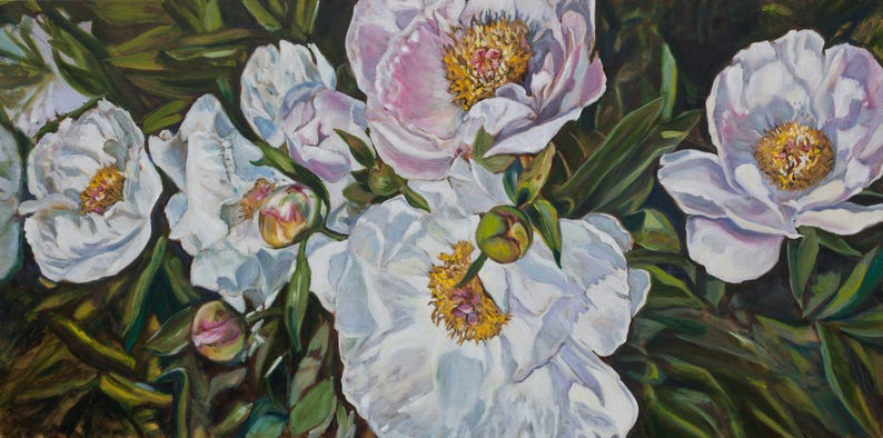 Peonies Original Oil Painting Floral Collectible Art 40x80cm image 1