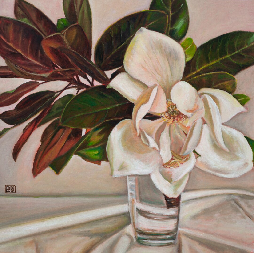 Magnolia Original Oil Painting Floral Still Life Art Gift 40x40cm - Etsy