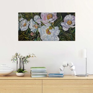 Peonies Original Oil Painting Floral Collectible Art 40x80cm image 7