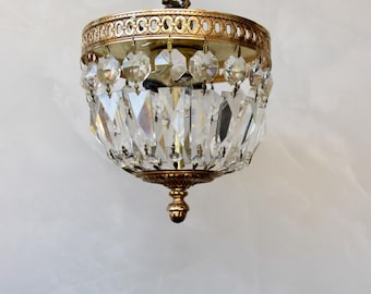 Vintage Ceiling Pendant, Ceiling Mount Chandelier, Vintage Light with Crystal Strands