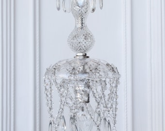 Petite Chandelier-Draped Crystal Chandelier-Glass Vintage Chandelier-String Crystals-Tiered Chandelier-Refurbished Vintage Chandelier