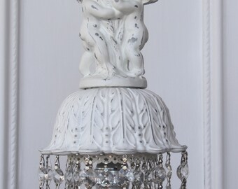Chic Cherub Chandelier-White Cherub Chandelier-Vintage White Shabby Chandelier-White Crystal Chandelier-Refurbished Vintage Chandelier