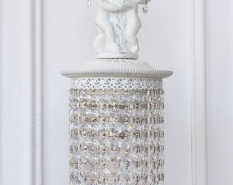 Chic Cherub Chandelier-White Cherub Chandelier-Vintage White Shabby Chandelier-White Crystal Chandelier-Refurbished Vintage Chandelier