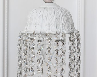 Chic Cherub Chandelier-White Cherub Chandelier-Vintage White Shabby Chandelier-White Crystal Chandelier-Refurbished Vintage Chandelier