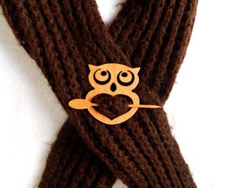 Solid wood owl  Shawl Pin ,scarf,sweater