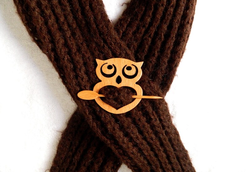 Solid wood owl Shawl Pin ,scarf,sweater image 1