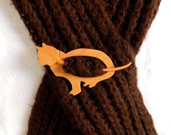 Solid beech wood cat Shawl Pin ,scarf,sweater