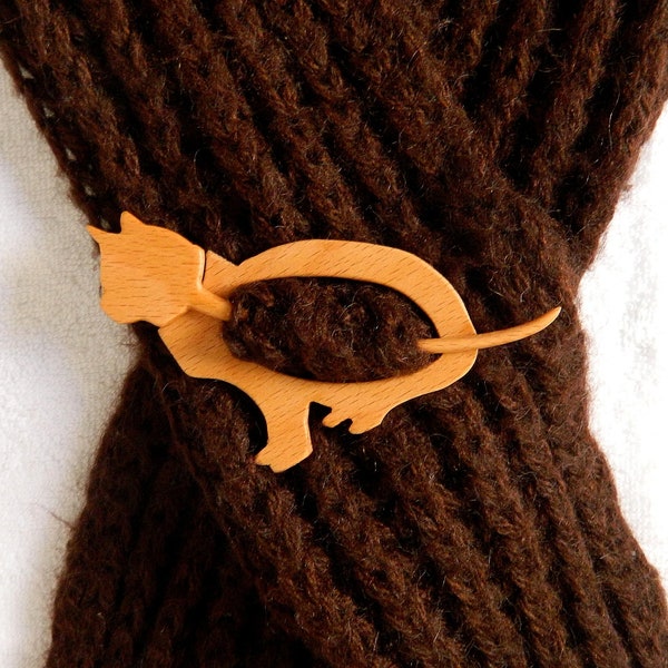 Solid beech wood cat Shawl Pin ,scarf,sweater
