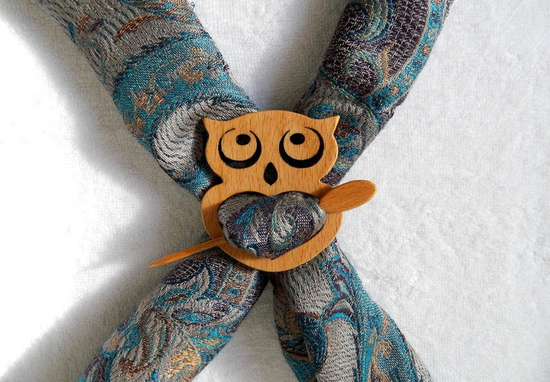 Solid wood owl Shawl Pin ,scarf,sweater image 7