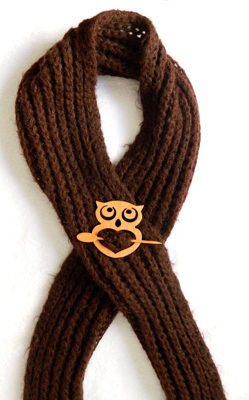 Solid wood owl Shawl Pin ,scarf,sweater image 5