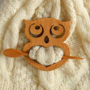 Solid wood owl Shawl Pin ,scarf,sweater image 2