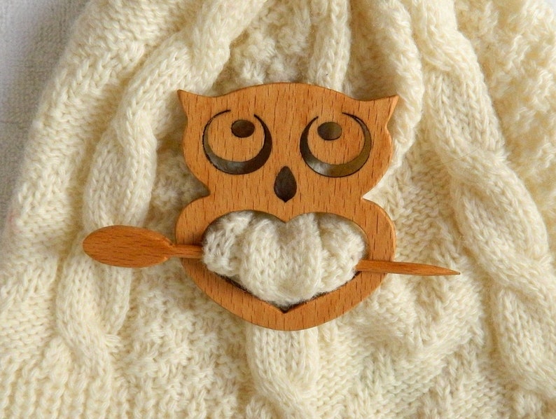 Solid wood owl Shawl Pin ,scarf,sweater image 2