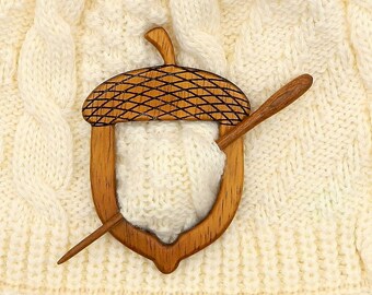 Wooden acorn shawl pin,scarf brooch, shawl pin