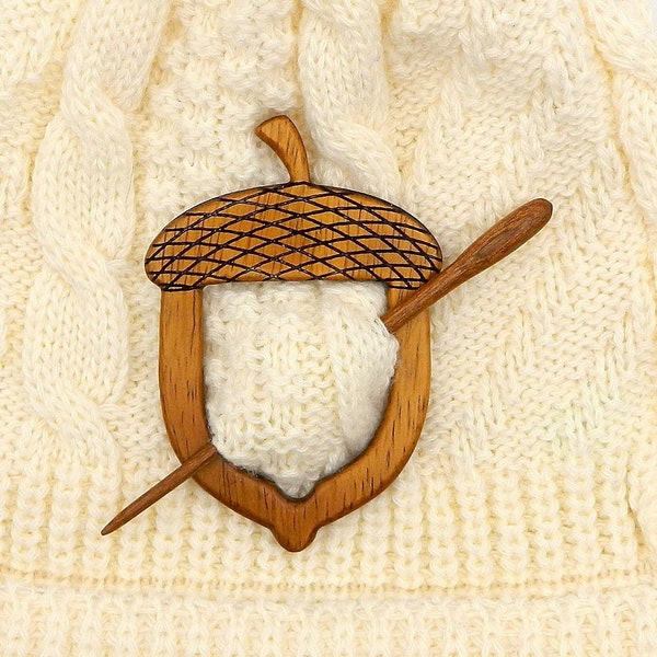 Houten acorn sjaal pin, sjaal broche