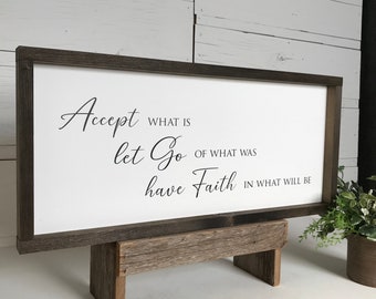 Accept let go have Faith, framed wooden sign, prayer picture, wall decor