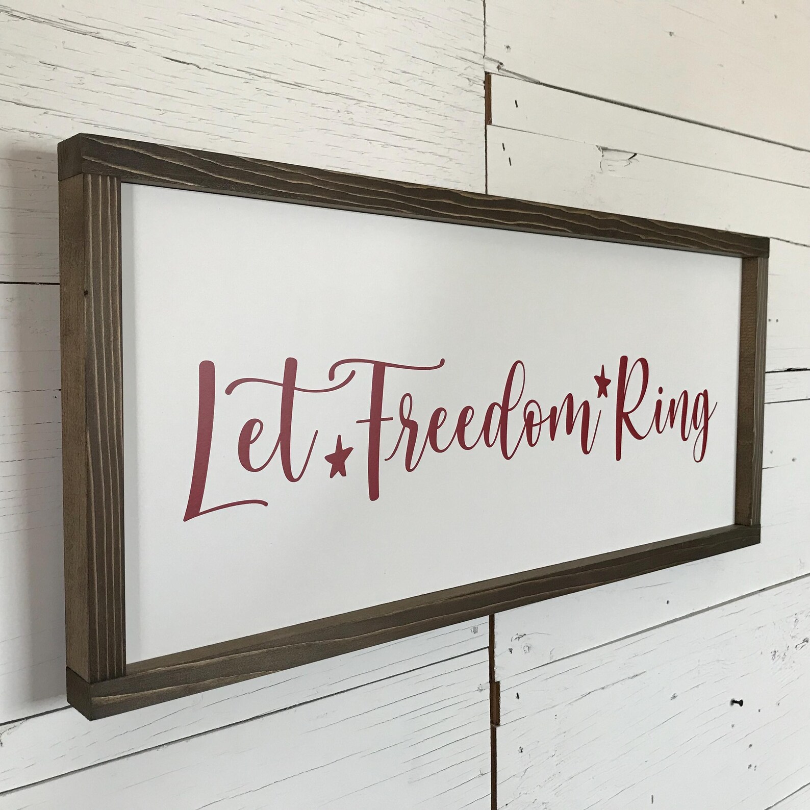 Let Freedom Ring Framed Wooden Patriotic Sign for Americana Wall Decor ...