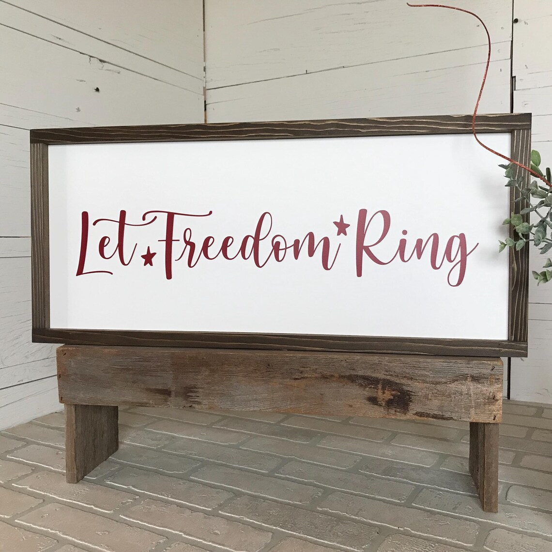 Let Freedom Ring Framed Wooden Patriotic Sign for Americana Wall Decor ...