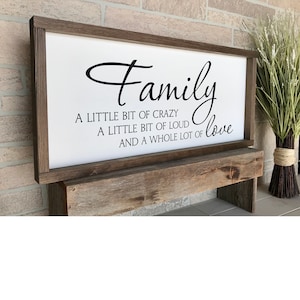 family crazy loud love, wall art, modern farmhouse sign, framed wooden sign, home decor