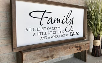 family crazy loud love, wall art, modern farmhouse sign, framed wooden sign, home decor