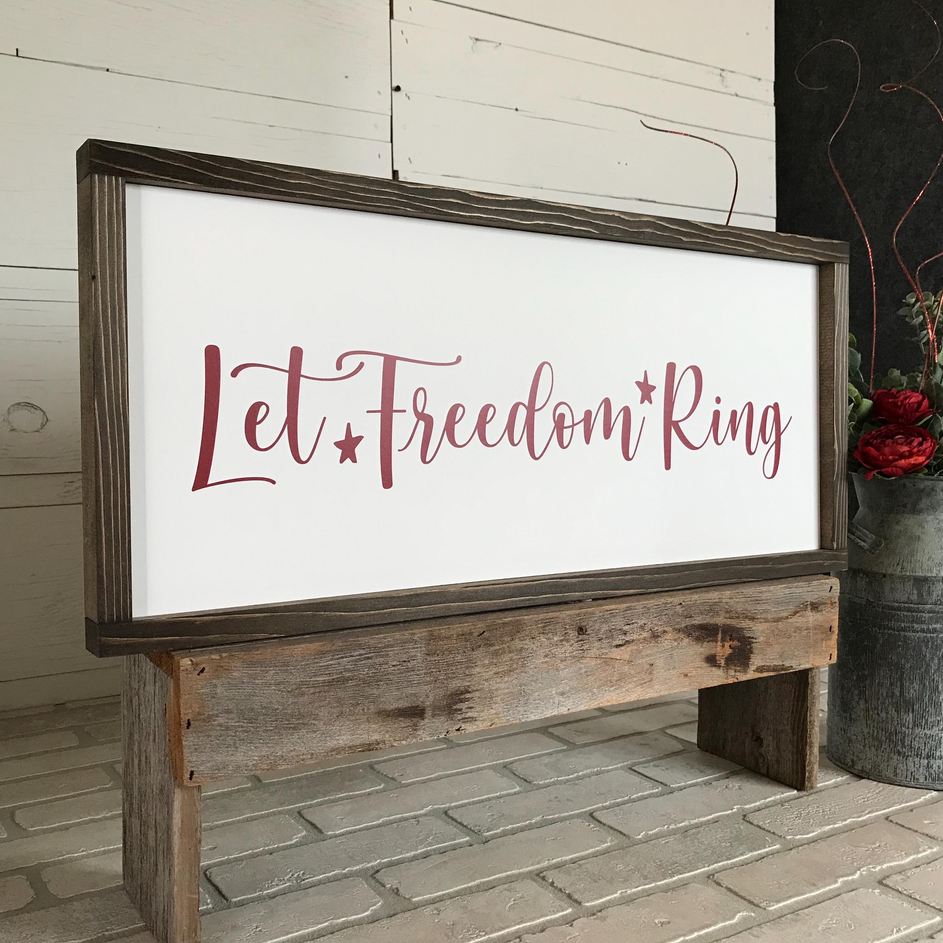 Let Freedom Ring Framed Wooden Patriotic Sign for Americana Wall Decor ...