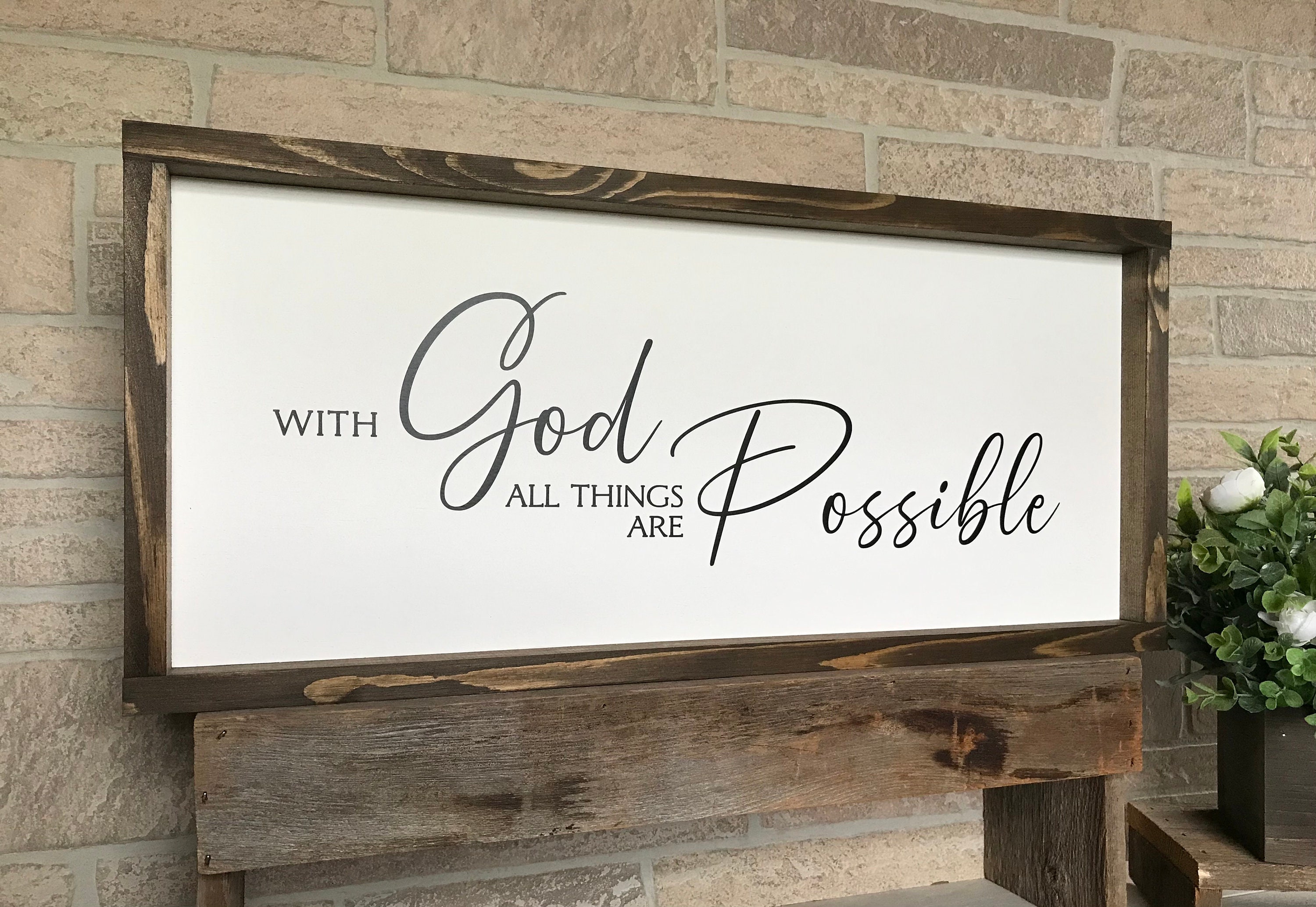Many Things Sign Framed Wooden Sign: With God All Things Are Possible, Inspirational ...