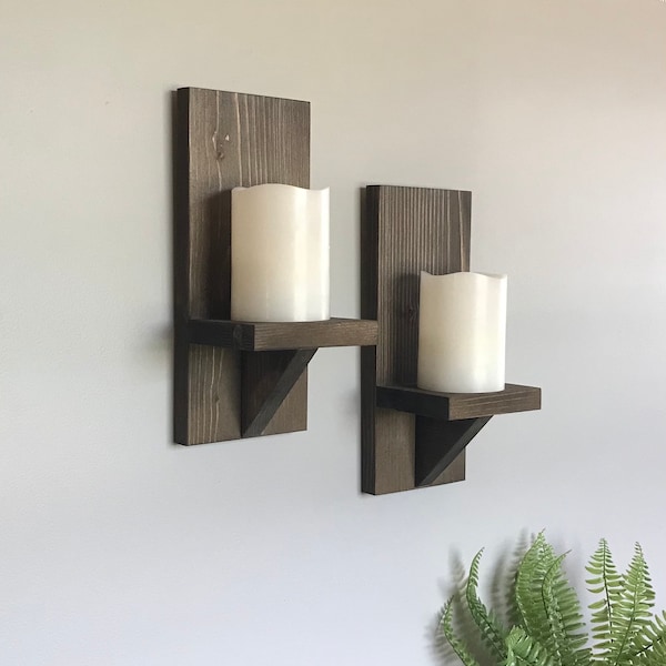 Farmhouse wooden sconces, set of 2, modern wood succulent shelves, wooden wall decor, candle sconce, 2 sizes