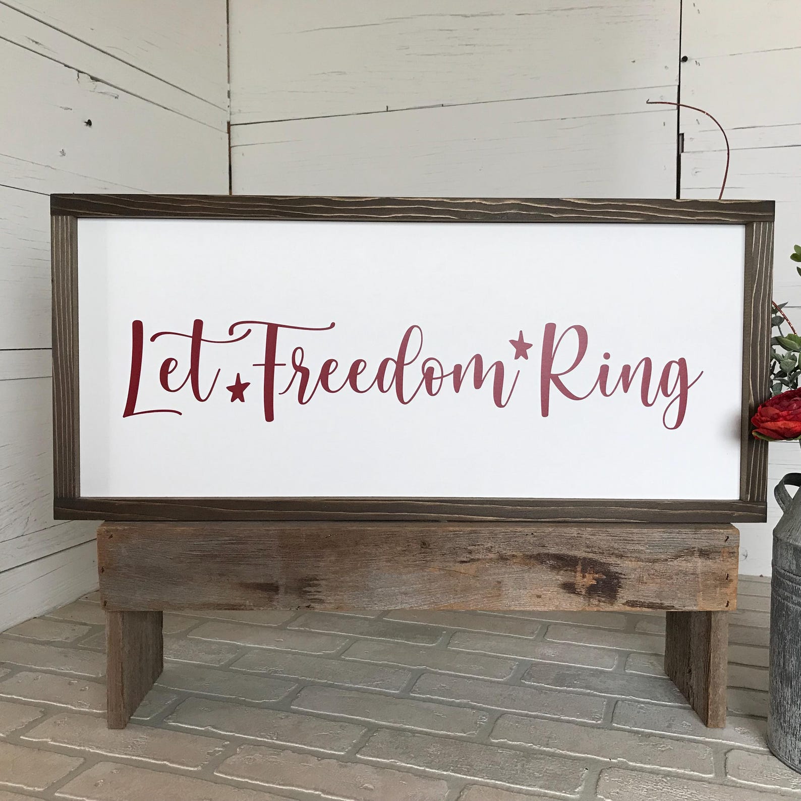 Let Freedom Ring Framed Wooden Patriotic Sign for Americana Wall Decor ...