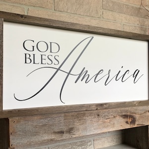God Bless America, wooden patriotic wall sign, shiplap style modern farmhouse sign, americana wall art