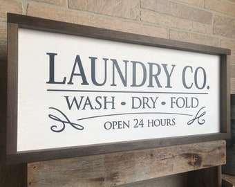 Laundry Co. Wash Dry Fold, farmhouse sign , country wood signs, home decor, laundry room sign, framed wood sign