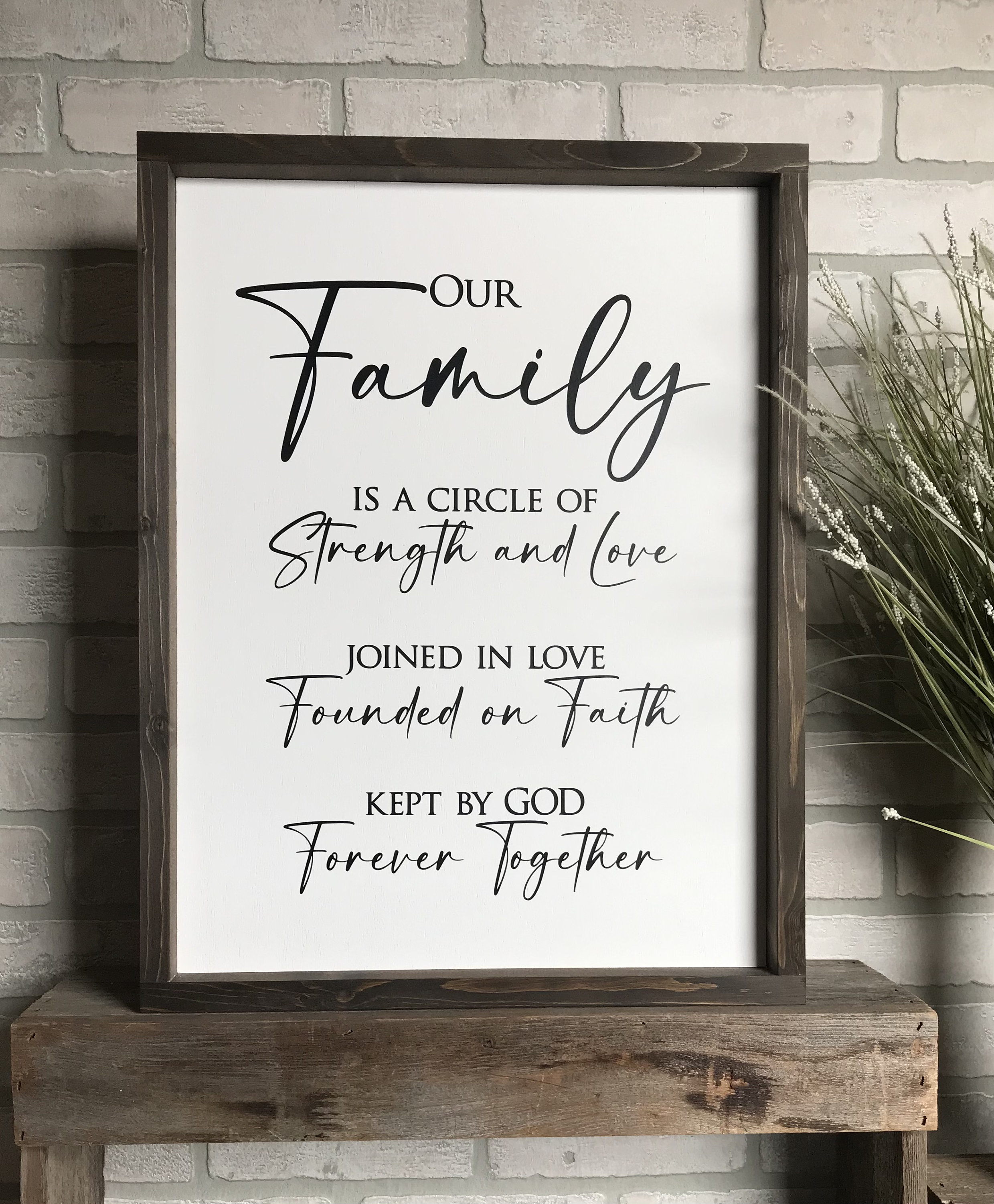 Our family is a circle of strength, wall art, modern farmhouse sign, framed wooden sign, home decor, gift